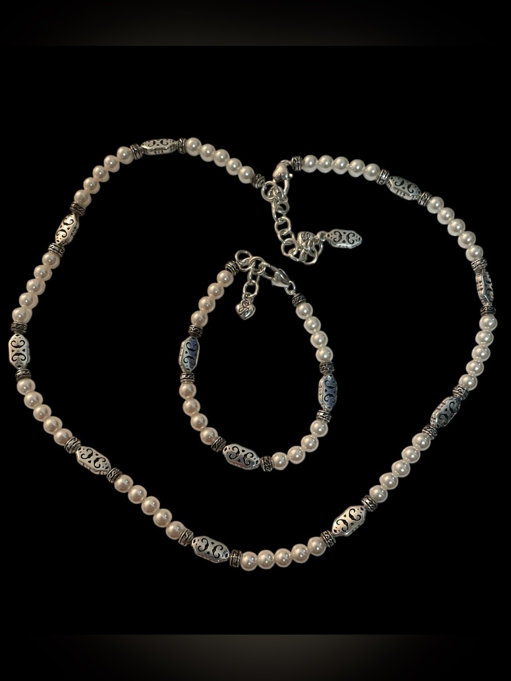 BRIGHTON Necklace Bracelet Set Pearls Silver